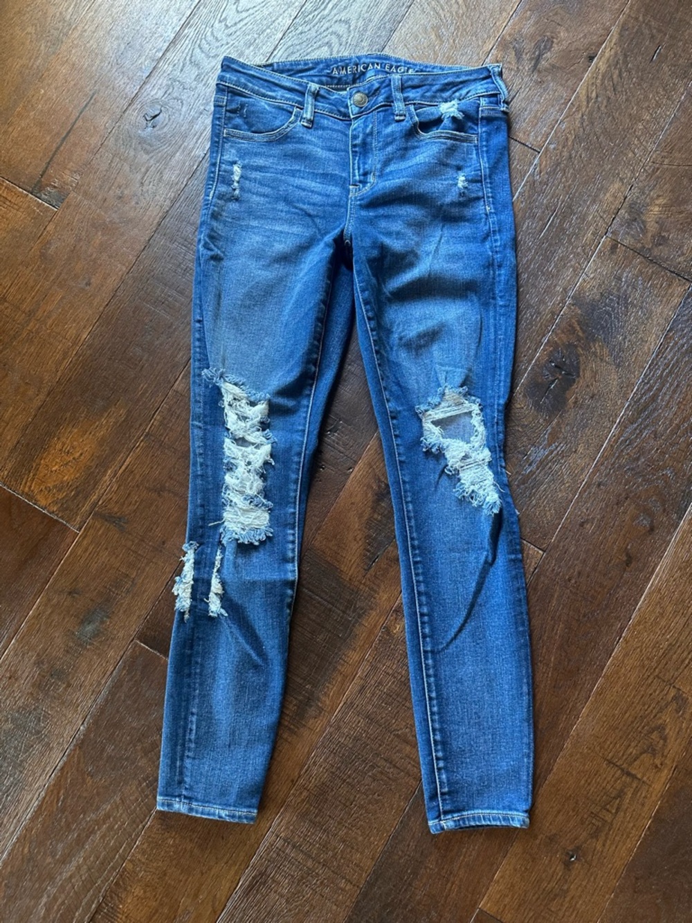 American Eagle Next Level Stretch Jeans Jeggings Distressed Ripped Torn Size 8